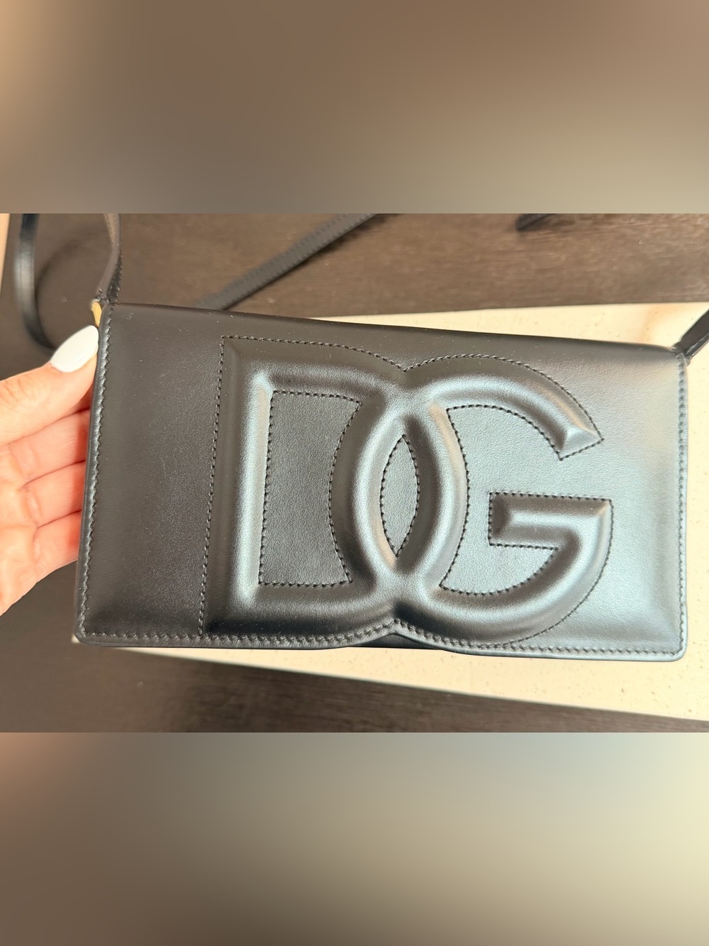 Dolce & Gabbana Black Embossed DG Leather Crossbody Bag